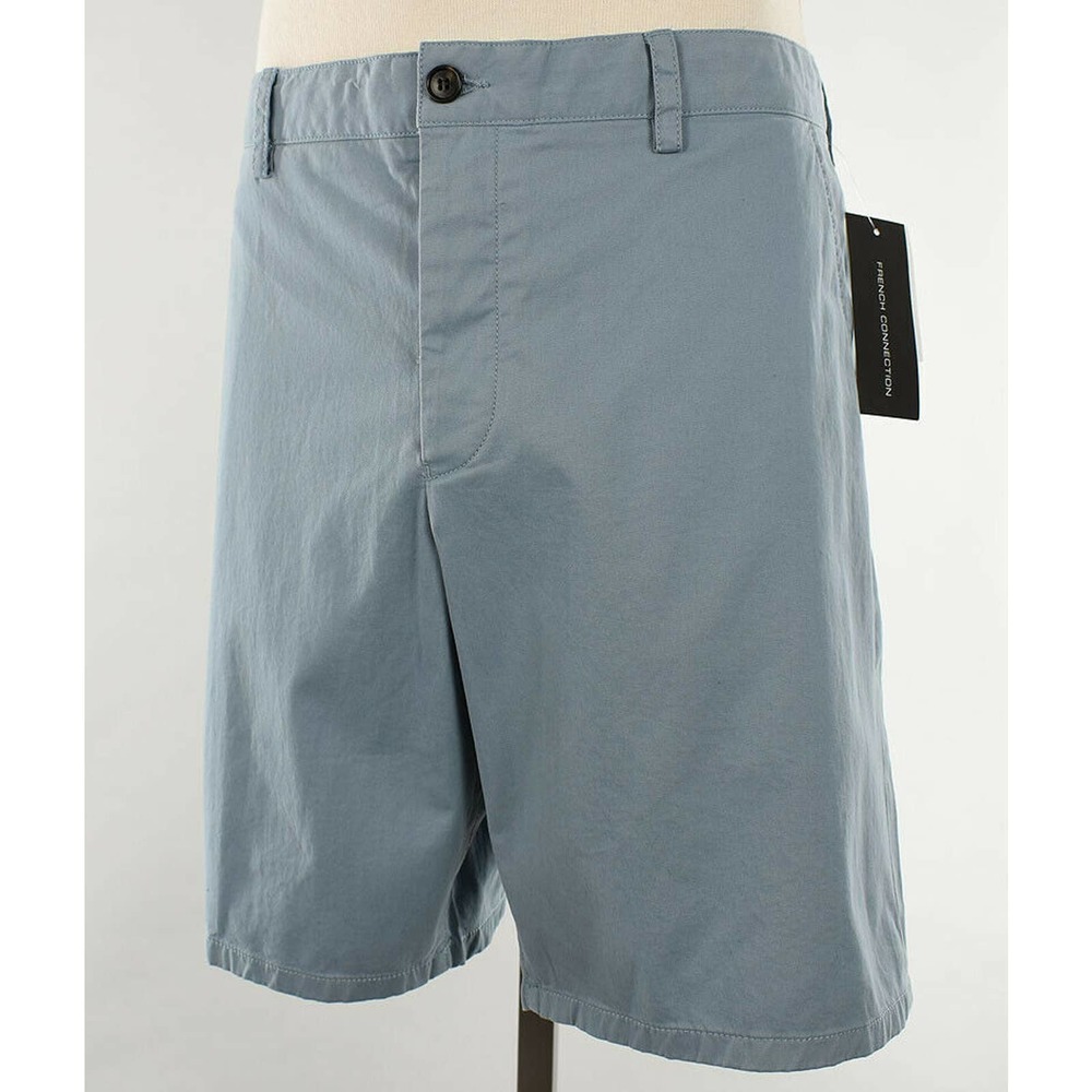 FRENCH CONNECTION Mens Blue MACHINE GUN Cotton Stretch Flat Front Shorts 38 NWT